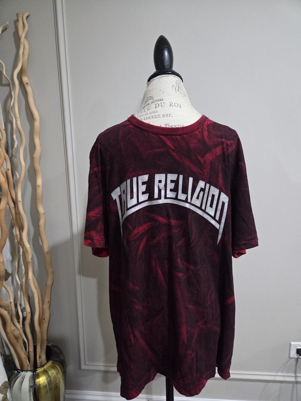 True Religion Maroon Red Tie-Dye Logo Short Sleeve Tee Sz.XXL